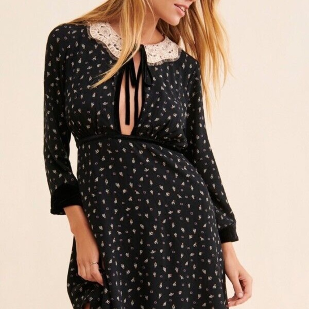 Free People Black and White Mini Sundress with Plunge Neckline